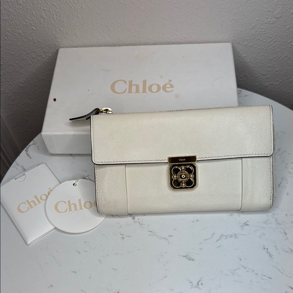 Chloe Handbags - Chloe Marble White Long Leather Wallet Clutch with‎ Twist Lock Hardware